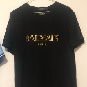 Balmain Paris T Shirt Gold and Black